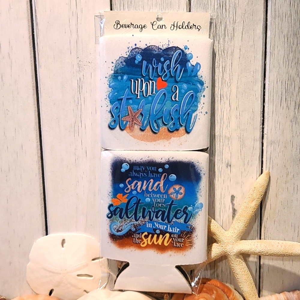BEACH theme Beverage holder set of 2 for can water bottle beer NWT